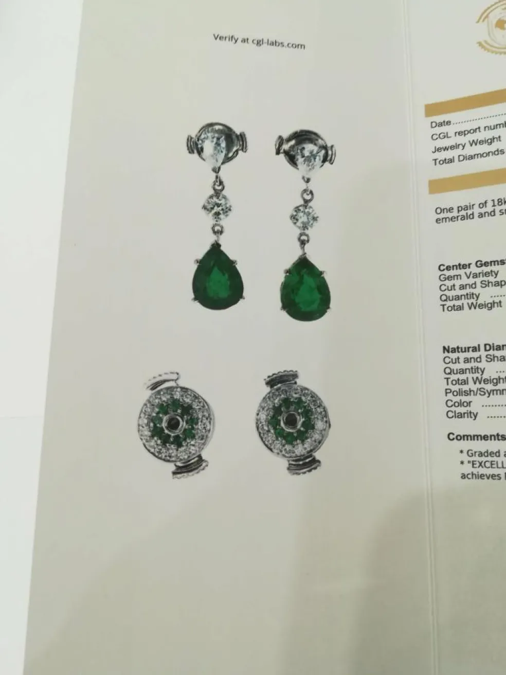 Boucles d'Oreilles or blanc, Emeraudes Diamants