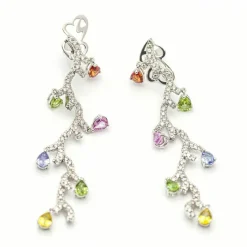 Boucles d'oreilles Or blanc Diamants Saphirs