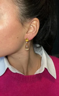 Boucles d'oreilles Or Citrine Saphir Rose