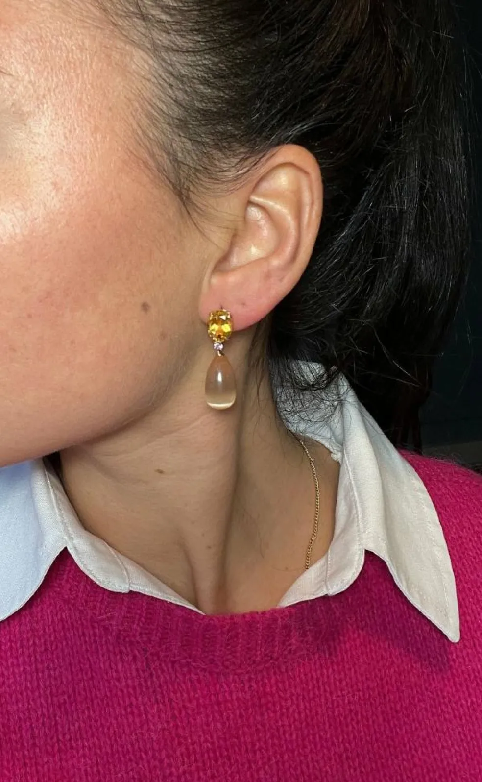Boucles d'oreilles Or Citrine Saphir Rose