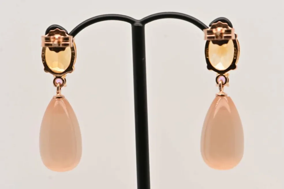 Boucles d'oreilles Or Citrine Saphir Rose