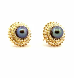 Boucles d’oreilles or, diamants, perles de Tahiti