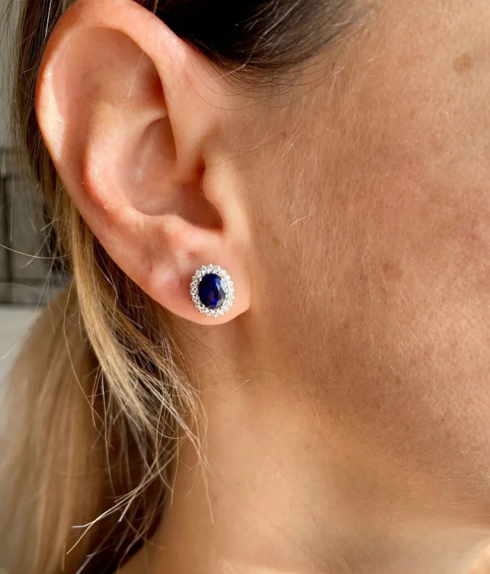Boucles d'oreilles Or Diamants Saphir