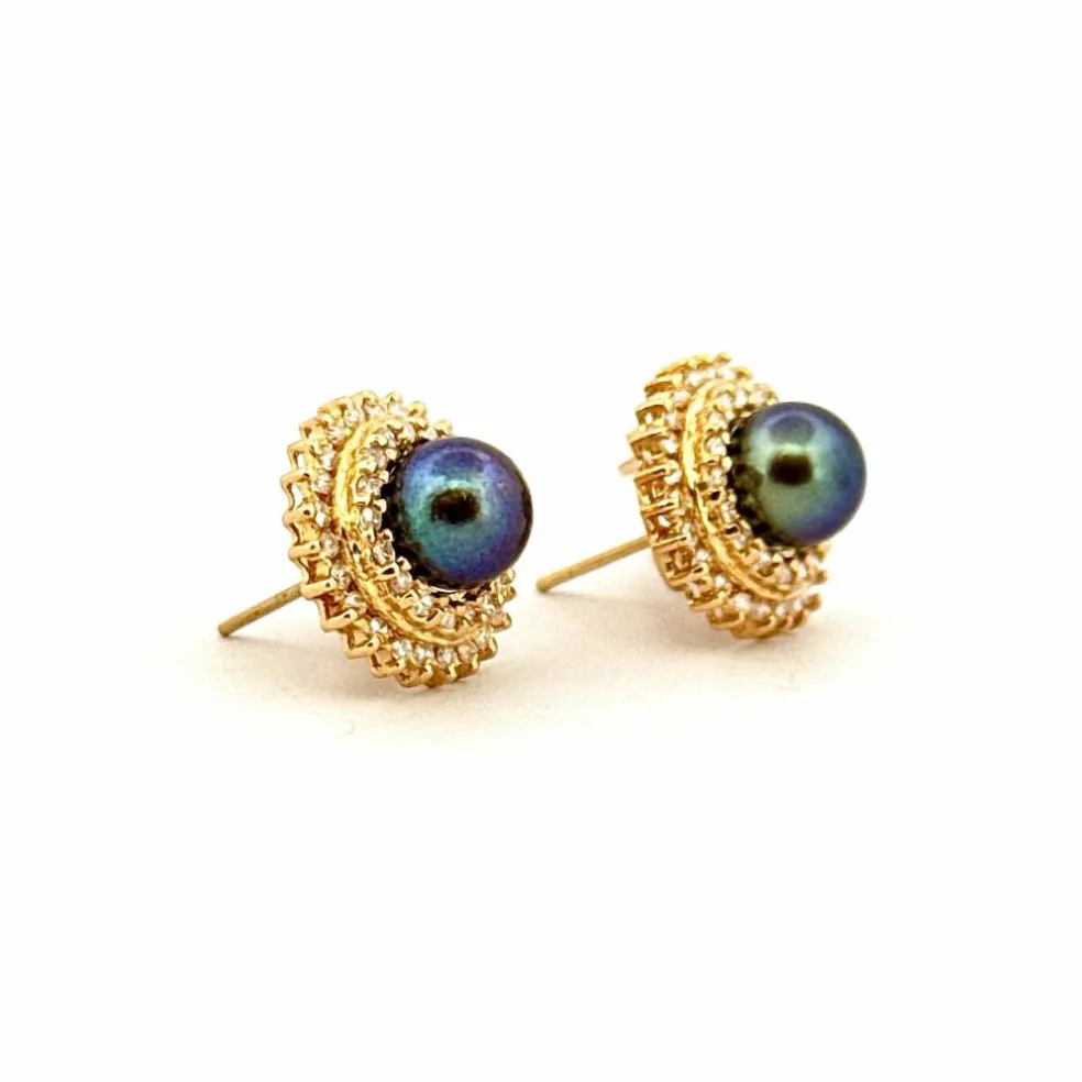 Boucles d’oreilles or, diamants, perles de Tahiti