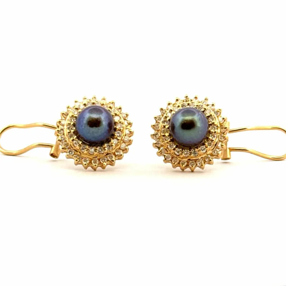 Boucles d’oreilles or, diamants, perles de Tahiti