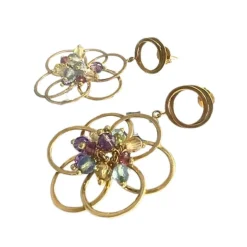 Boucles d'oreilles or divers quartz, aigue-marine et améthyste