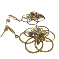 Boucles d'oreilles or divers quartz, aigue-marine et améthyste