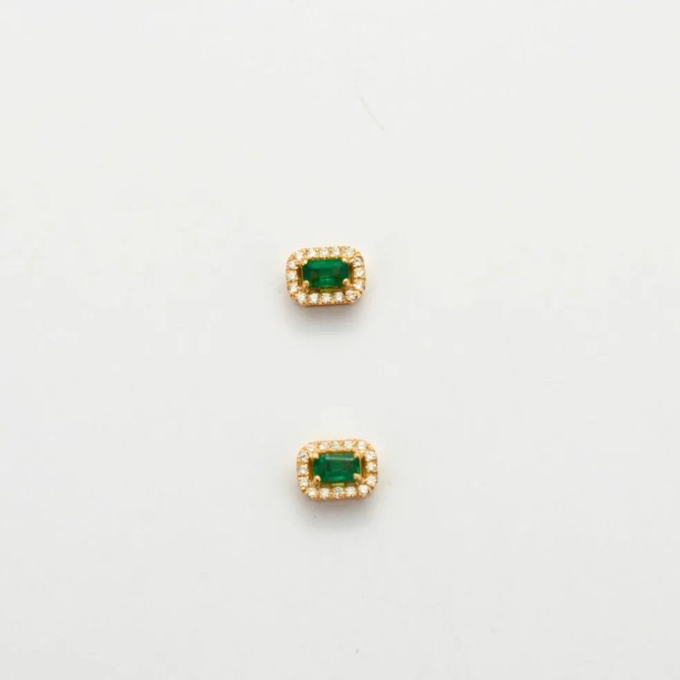 Boucles d'oreilles Or Emeraude et Diamants