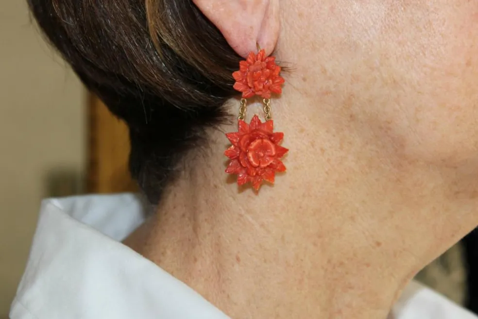 Boucles d'oreilles Or et Corail