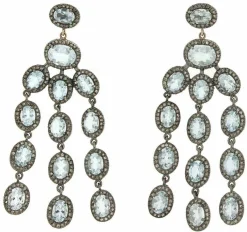 Boucles d'oreilles or gris aigue marine et diamants