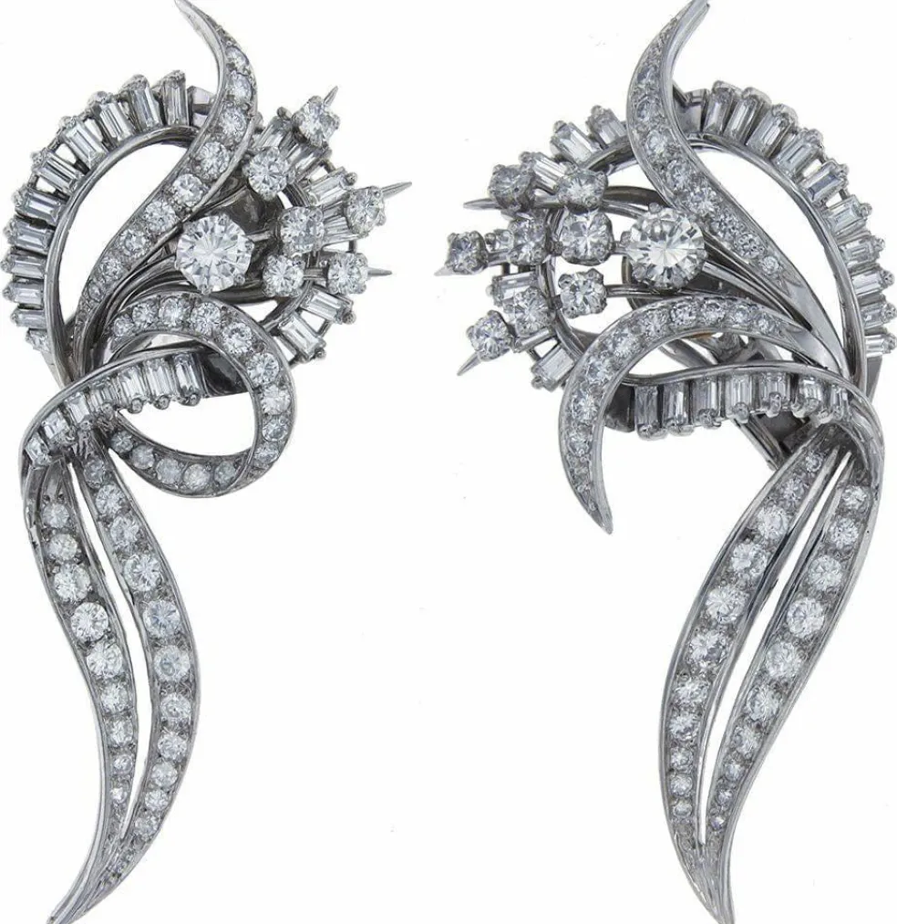 Boucles d'oreilles or gris diamants