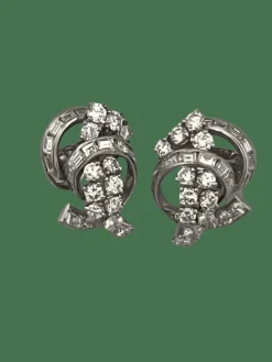 Boucles d'Oreilles Or Gris Platine Diamants