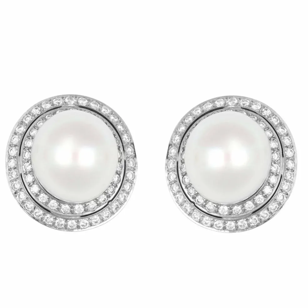 Boucles d'oreilles Or gris Perle et Diamants