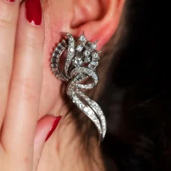 Boucles d'oreilles or gris diamants