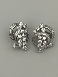 Boucles d'Oreilles Or Gris Platine Diamants