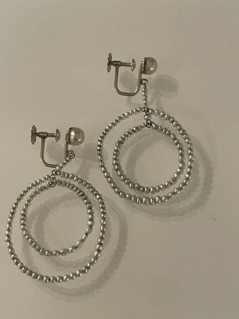 Boucles d'Oreilles Or Gris Perles Fines