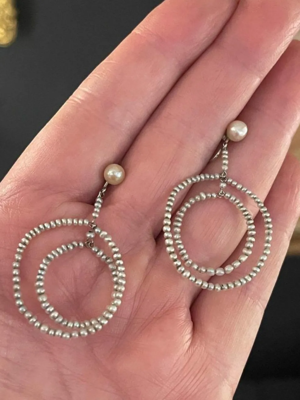Boucles d'Oreilles Or Gris Perles Fines