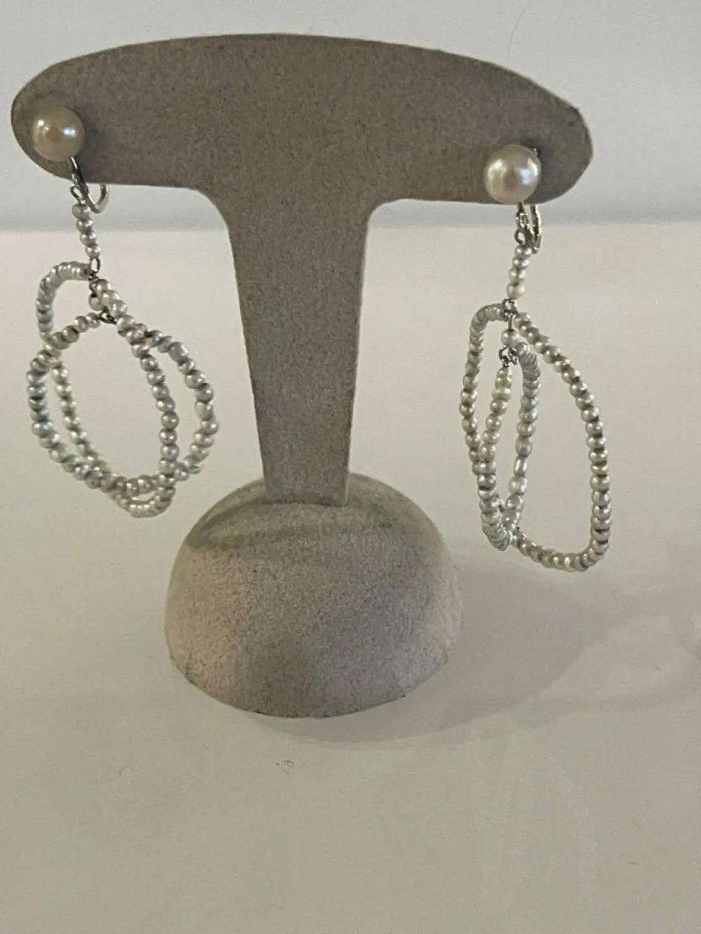 Boucles d'Oreilles Or Gris Perles Fines
