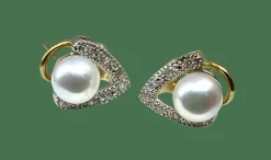 Boucles d’oreilles or jaune, perles de culture, diamants