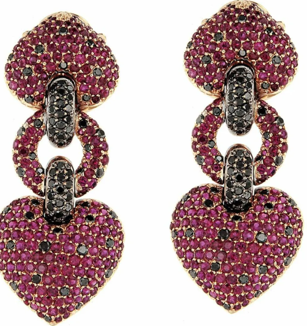 Boucles d'oreilles or jaune diamants rubis