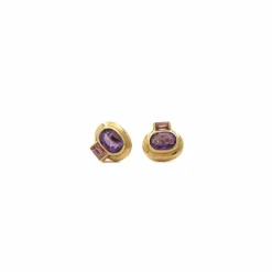 Boucles d’oreilles or jaune améthystes