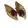 Boucles d'Oreilles Or Jaune Rubis Cabochon