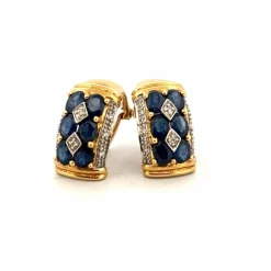 Boucles d'oreilles Or Jaune 18k Saphir & Diamant