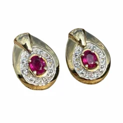 Boucles d'oreilles or jaune, rubis, diamants