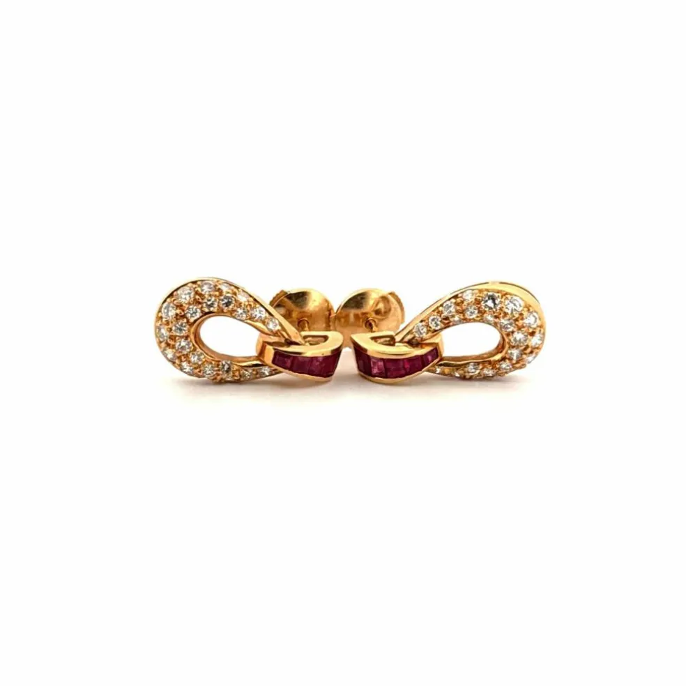 Boucles d'oreilles or jaune 18 k Rubis & Diamants