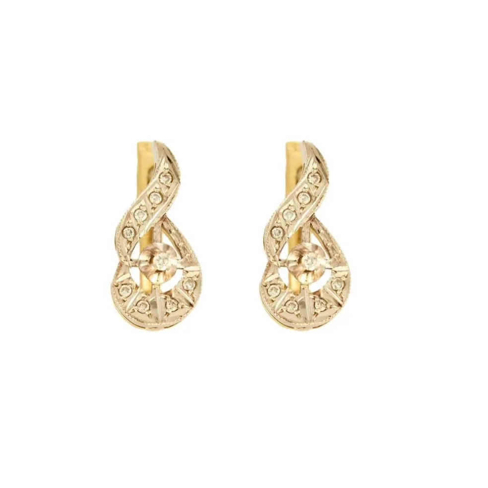 Boucles d'oreilles or jaune, platine, diamants