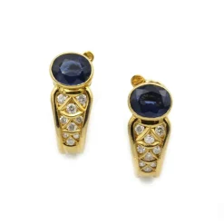 Boucles d'oreilles or jaune saphirs diamants