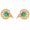 Boucles d'oreilles or jaune, Turquoise et diamants