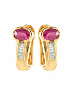 BOUCLES D'OREILLES OR JAUNE RUBIS/DIAMANTS