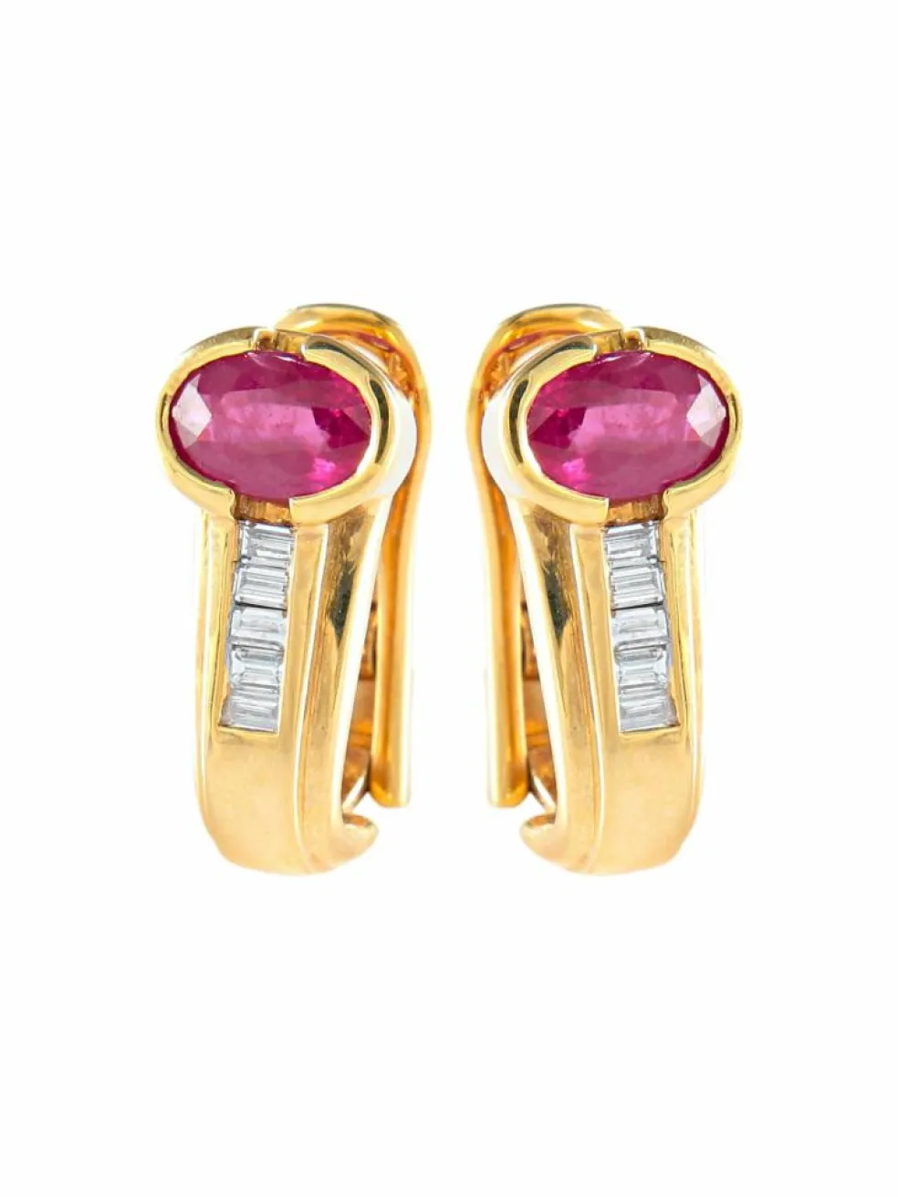 BOUCLES D'OREILLES OR JAUNE RUBIS/DIAMANTS