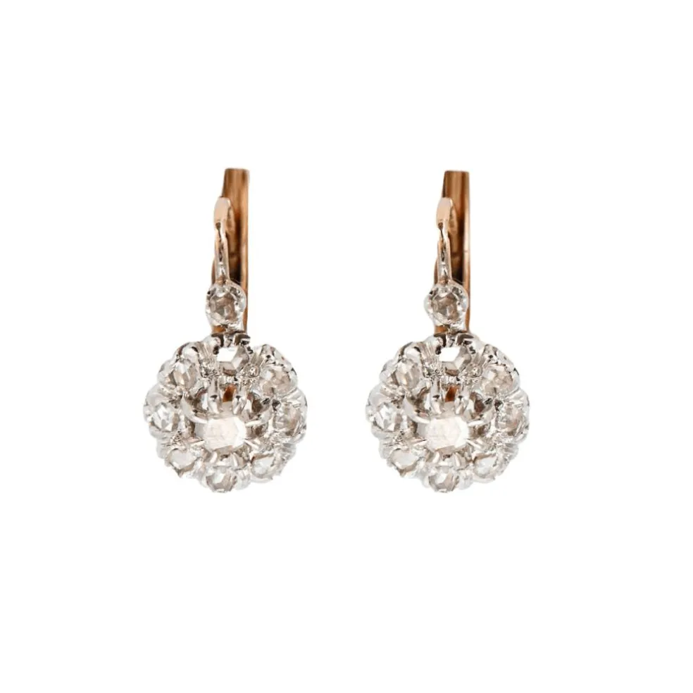 Boucles d'oreilles or jaune et gris diamants