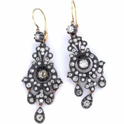 BOUCLES D'OREILLES or jaune et argent - ÉPOQUE VICTORIENNE