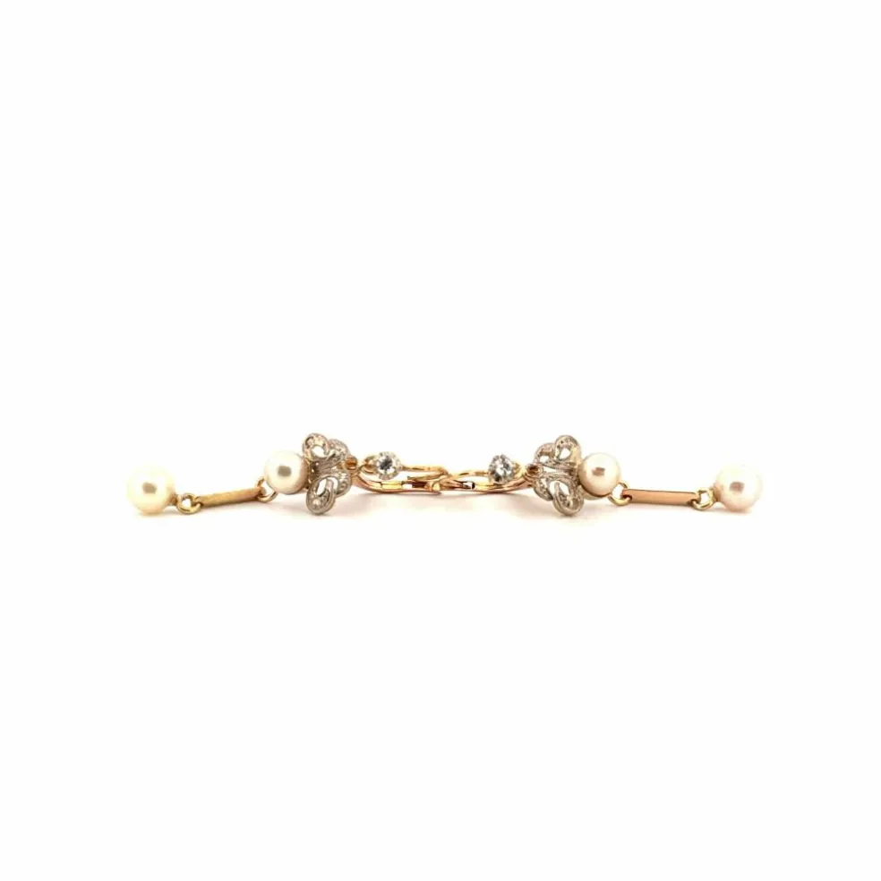 Boucles d'oreilles Or Jaune 18k Perles & Diamants