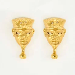 BOUCLES D'OREILLES OR JAUNE MOTIF EGYPTIEN
