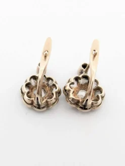 Boucles d'oreilles or jaune, diamants taiile rose couronnés