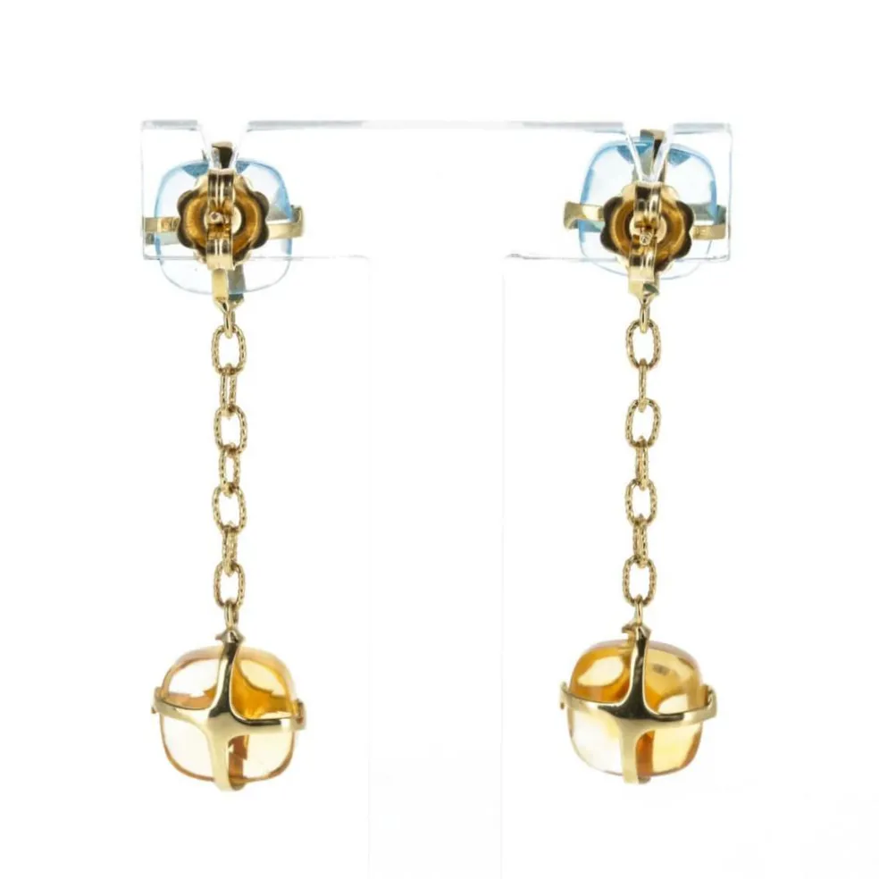 Boucles d'Oreilles Or jaune Citrines et Topazes bleues