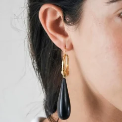 Boucles d'oreilles or jaune goutte d'ébène