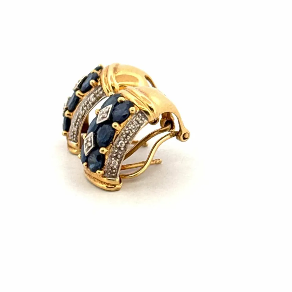 Boucles d'oreilles Or Jaune 18k Saphir & Diamant