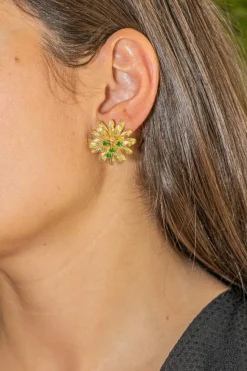 Boucles d'oreilles Or jaune Emeraude