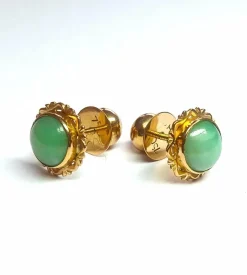 Boucles d'oreilles or jaune et jade vert