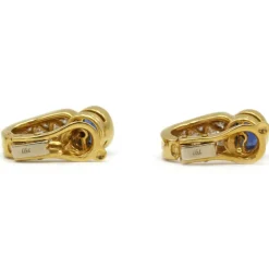 Boucles d'oreilles or jaune saphirs diamants