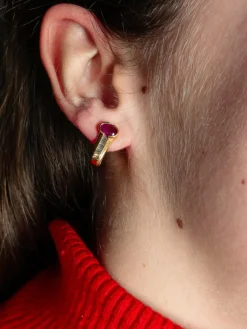 BOUCLES D'OREILLES OR JAUNE RUBIS/DIAMANTS