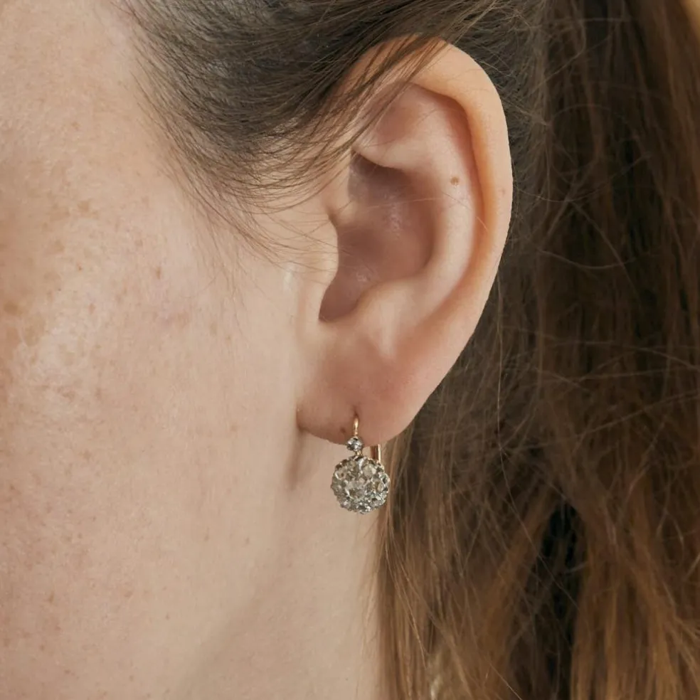 Boucles d'oreilles or jaune et gris diamants