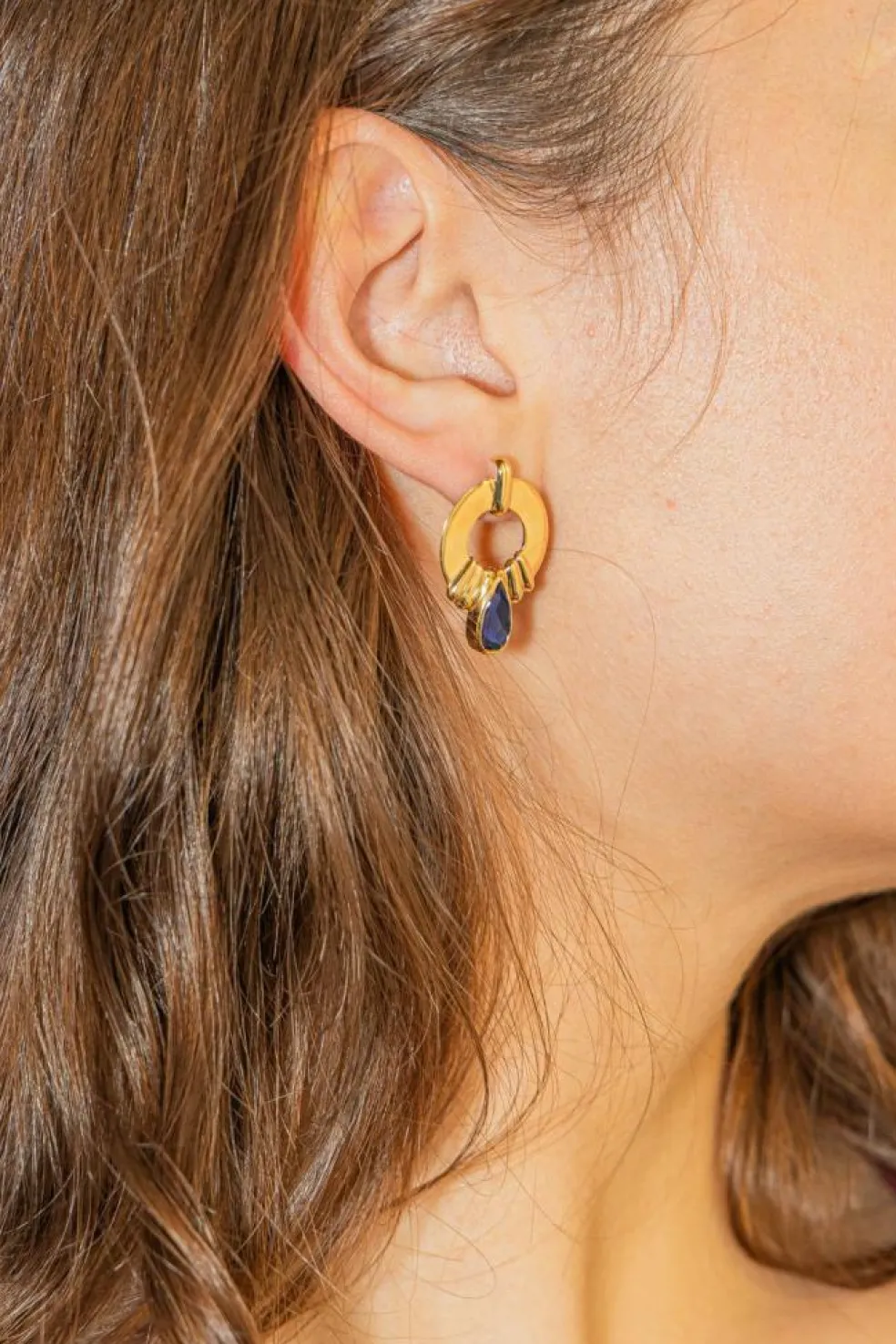 Boucles d'oreilles Or jaune Cordiérite