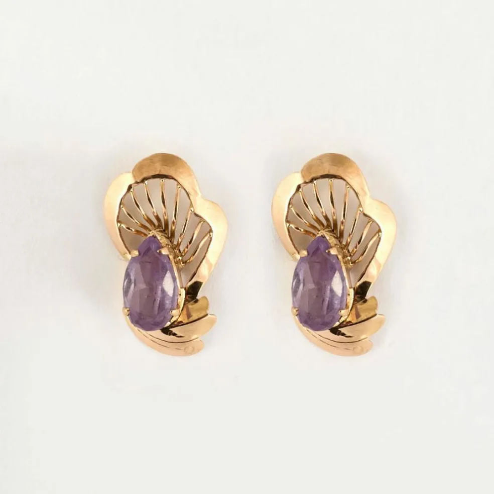 Boucles d'oreilles or jaune amethyste