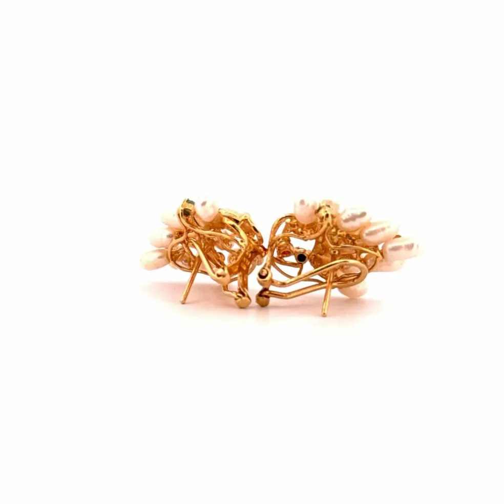 Boucles d'oreilles Or Jaune 18k Perles, Topazes & Émeraude